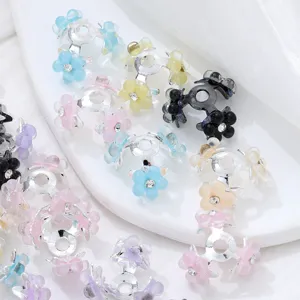 DIY alloy flower bead caps crystal rhinestone spacers for jewelry making accessories