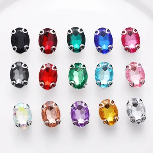 Strass in vetro ovale colorato con montatura ad artiglio per cucito e artigianato fai da te.