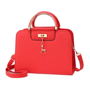 Stijlvolle rode dames schoudertas crossbody handtas met gouden herten hanger en handige handvatten.