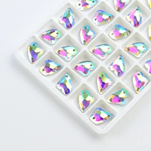 Crystal Glass Flatback Rhinestones Heart Shape Double Hole Sew On Rhinestones For Wedding Dress Shoes Bags DIY Craft