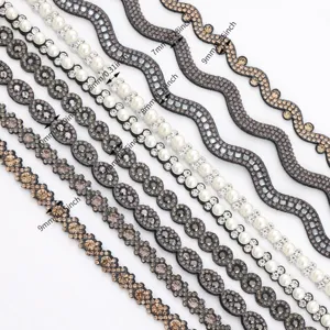 Glass rhinestone and pearl trim strips for DIY garment sewing and craft decoration.