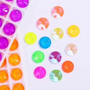 Strass rotondi in vetro neon da cucire con doppi fori per creazioni cristallo fai da te