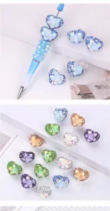 Heart rhinestone resin flower DIY craft beads and decorated pen set for handmade jewelry making