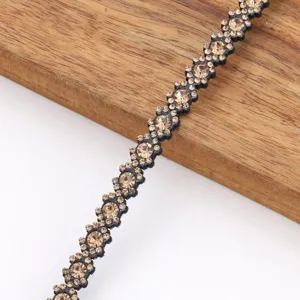 Sparkling rhinestone trim detail, champagne crystal felt strip for DIY craft and garment sewing.