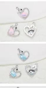 Alloy crystal swan heart pendants, sparkling rhinestone charms for DIY jewelry and necklaces.
