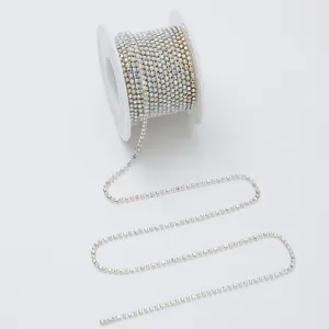 Sparkling AB rhinestone pearl chain roll, perfect DIY trim for clothing bags and phone cases.