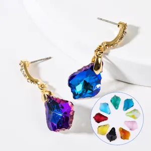 DIY crystal glass maple leaf pendant earrings components baroque colorful handmade jewelry accessories