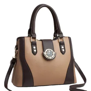 Women colorblock top handle shoulder bag litchi grain PU leather crossbody handbag casual