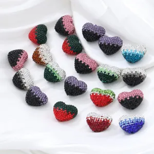 Vibrant rhinestone paved heart charms, colorful DIY jewelry accessories for handmade crafts.