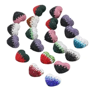 Colorful gradient rhinestone heart beads for handmade DIY jewelry making and craft accessories.