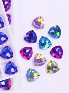 Fat triangle AB glass flatback sew-on rhinestones DIY clothing accessories details view.