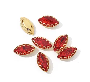 Acrylic horse eye claw rhinestone DIY clothing accessories, red crystal with gold rim.