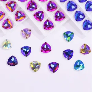 Fat triangle flat-back hand-sewn rhinestones glass AB crystal buttons for DIY garment sewing.