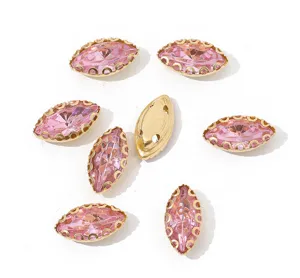 Pink marquise rhinestone with gold claw setting, hand sewing crystal diy clothing accessory detail.