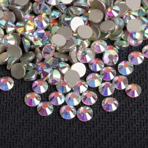 Strass à dos plat AB colorés en verre cristal pour nail art et décoration de vêtements
