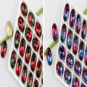 13x18mm pointed bottom oval synthetic tourmaline crystal rhinestones DIY jewelry accessories crafting