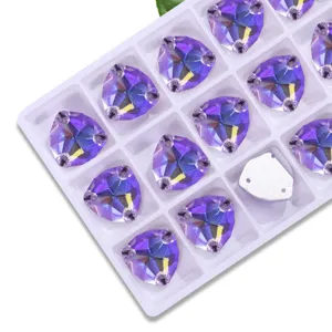 Fat triangle flat back sew on rhinestones, AB crystal glass buttons for DIY garment accessories.