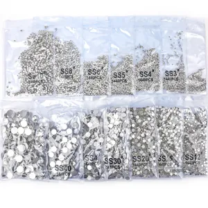 Strass en verre plat pour nail art et vetements en plusieurs tailles de SS3 a SS40 paquets.