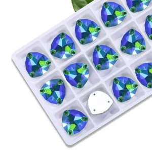 Fat triangle glass rhinestones with AB color, perfect for DIY sewing and garment accessories.