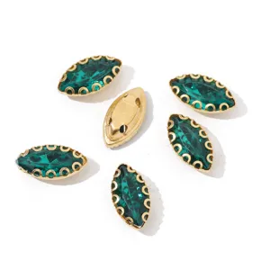 Marquise green rhinestones with gold claw settings, sewing DIY clothing accessories main view.