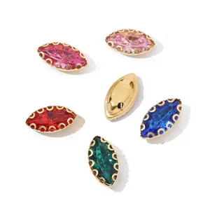 Acrylic marquise rhinestone buttons with claw settings for DIY clothing and apparel accessories.