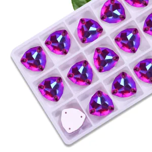 Fat triangle sew on rhinestones detail, crystal AB flatback glass stones for DIY crafts.