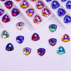 Fat Triangle Flatback Sew On Glass Rhinestones AB Crystal DIY Garment Accessories Crystal Stones For Sewing Crafts
