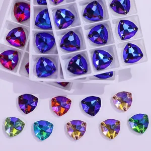 Fat triangle flat back sew on rhinestones AB crystal glass gems for DIY clothing crafts