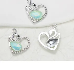 Swan heart rhinestone pendant DIY jewelry making charms opal teardrop crystal accessory