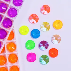Strass in vetro neon fluorescente rotondo da cucire a doppio foro accessori per bricolage