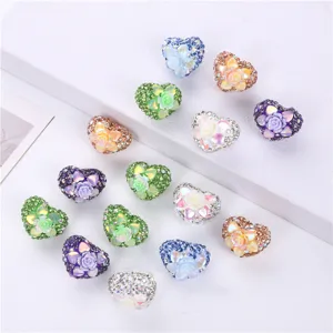 Heart Shaped Soft Clay Rhinestone Beads DIY Handmade Jewelry Accessories Craft Components Pearl Flower Charms