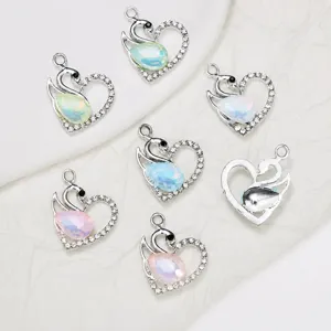Exquisite Rhinestone Inlaid Swan Heart Pendant Water Drop Crystal Decor Accessory DIY Jewelry Crafting Supplies
