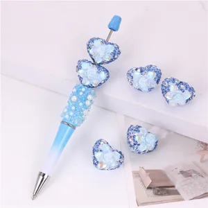 Blue rhinestone heart crystal beaded ball pen and DIY craft decorative accessories set.