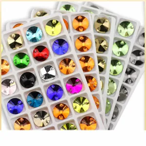 Glass Rhinestones Flatback Sewing Crystals Multi-Faceted Double Hole Buttons For Garment Crafts DIY Decor