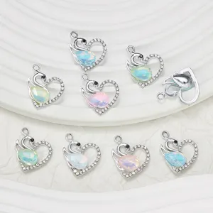Swan heart rhinestone pendant charm set, alloy crystal jewelry making DIY accessories.