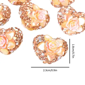 Heart resin rhinestone cabochons flower charms DIY jewelry making accessories crafts nice