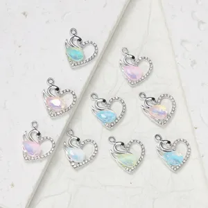 Crystal swan heart charm DIY pendant alloy rhinestone jewelry accessory wholesale batch