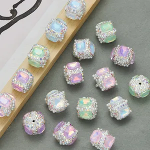 Kleurrijke Glazen Vierkante Losse Kralen Met Strass En Kunstparel DIY Sieraden Maken Ambachtelijke Accessoires