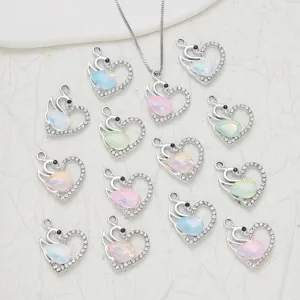 Swan heart pendant necklace set rhinestone opal crystal decorative jewelry accessories wholesale