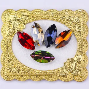 Colorful marquise crystal claw rhinestones olive glass sew-on DIY apparel accessories supply