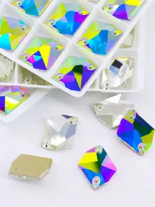 High-end K9 crystal AB sew-on rhinestones with dual holes, perfect for DIY shoes and garments.