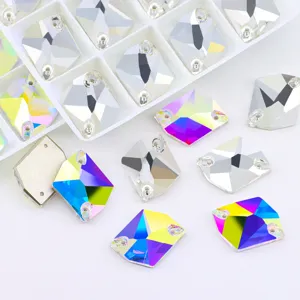 K9 Crystal Glass Sew-on Rhinestones Double Hole AB Flatback Stones for DIY Craft Shoes