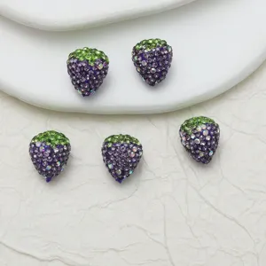DIY rhinestone strawberry charms purple crystal bead loose jewelry making accessories