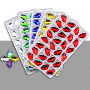 Colorful axe shaped flatback sew on glass rhinestones crystal beads for DIY dress garments