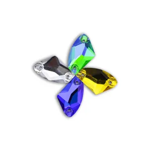 Flatback colored axe-shaped double hole sew-on glass rhinestones for DIY dress sewing accessories