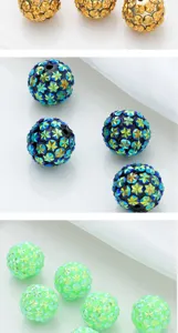 Close-up detail of colorful rhinestone crystal ball beads, perfect for DIY jewelry and crafts.
