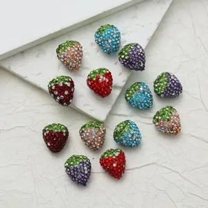 Rhinestone strawberry beads diy jewelry accessories colorful crystal craft charms for handmade crafts.