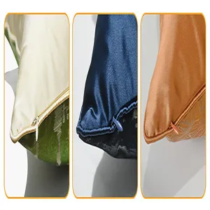 Close-up detail view of the cushion cover zipper and soft fabric texture, exquisite workmanship.