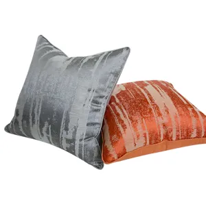 Copricuscino decorativo geometrico astratto lusso grigio arancione velluto morbido