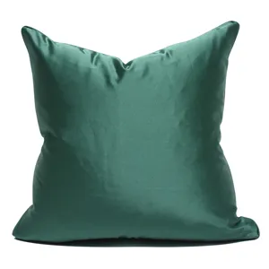 Dark green satin cushion cover, luxurious silk touch pillowcase for living room and bedroom.